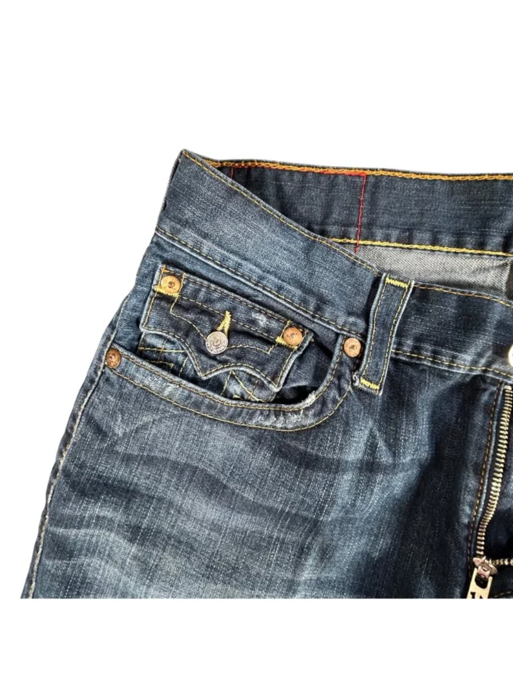 True Religion Slim Straight Jeans Mens 36 Dark Wash Premium Denim Blue Lagoon